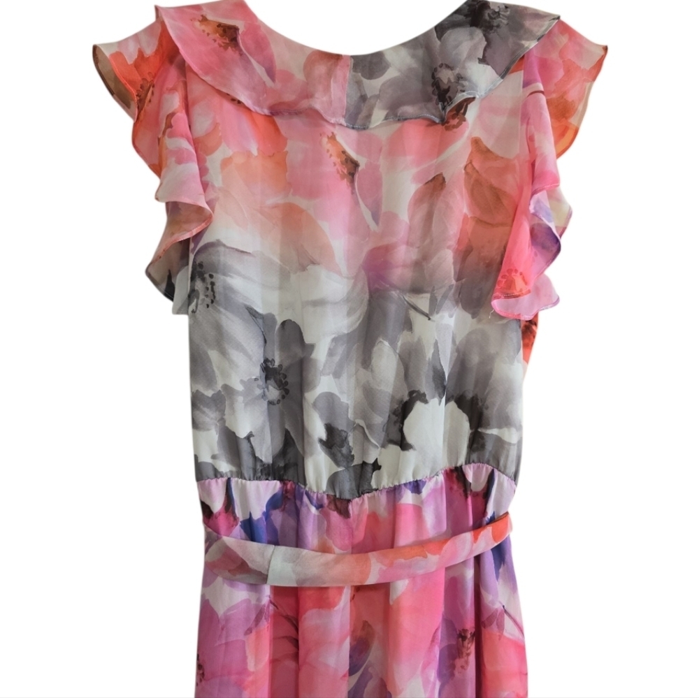 Anthropologie HD in Paris Easel Flora Maxi Dress 14 Watercolor Ruffles Belted - Picture 9 of 12